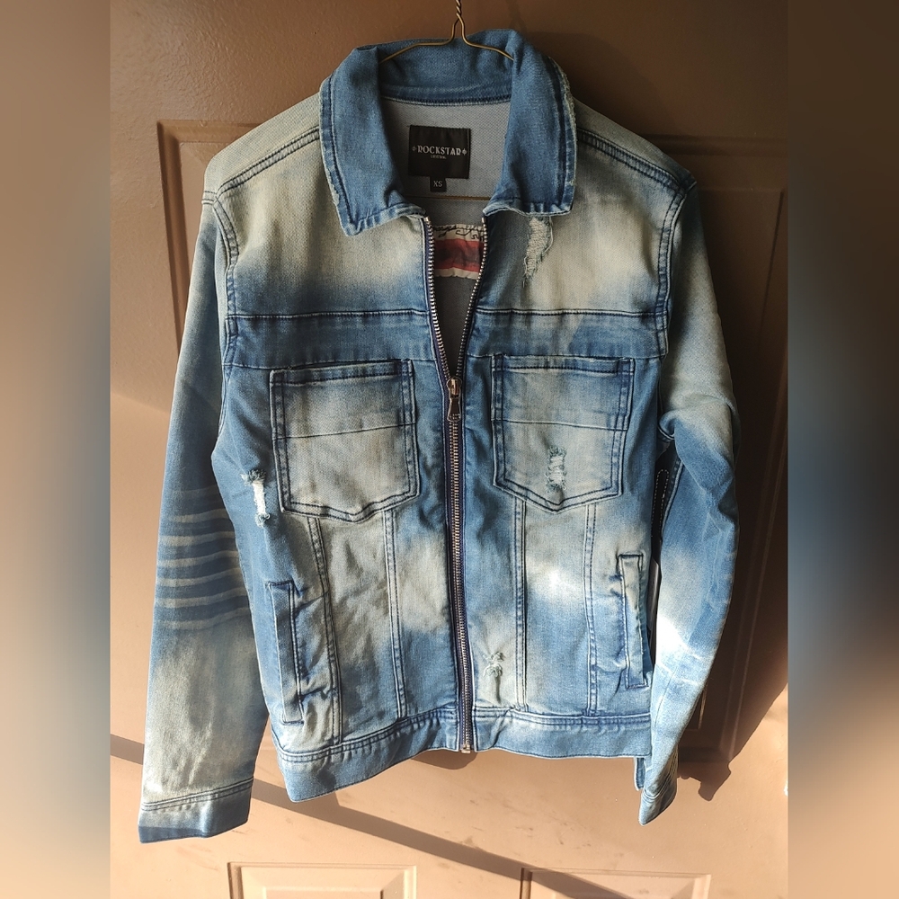 ROCKSTAR ORIGINAL Distressed Full Zip Faded Stretch Denim Jean Jacket NEW XS